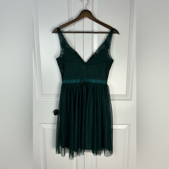 Green Tulle Mini Dress With Embroidered Flowers - Picture 2 of 6